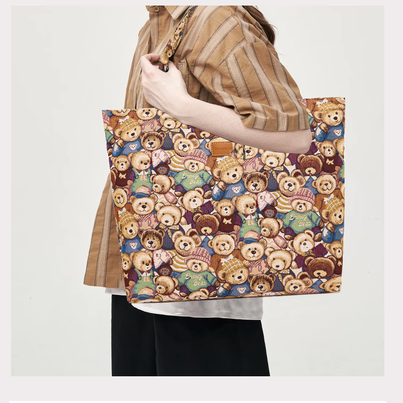 小熊依恋帆布女大容量单肩手提手拎包收纳袋15.6寸电脑包托特包