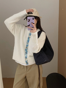 韩系穿搭针织开衫女秋冬季新款毛衣外套宽松慵懒风上衣