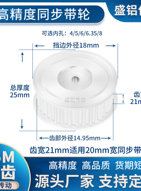 同步带轮S5M10齿宽21内孔4 5 6 6.35现货非标同步轮AS5M150皮带轮
