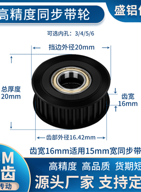 同步带轮S3M18齿钢黑涨紧轮轴承齿宽16内孔3/4/5/6现货非标同步轮