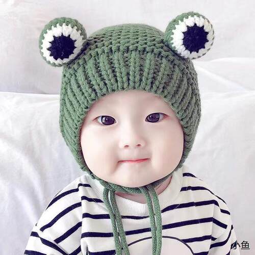 婴幼儿青蛙毛线帽男女童