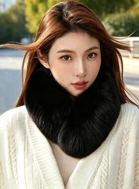 磁吸款黑色真狐狸毛围巾