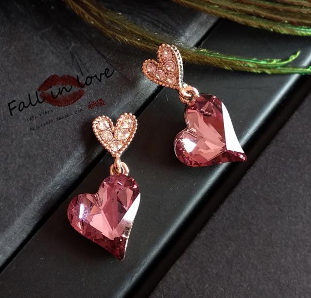 淑女风立体人造水晶925银针耳环