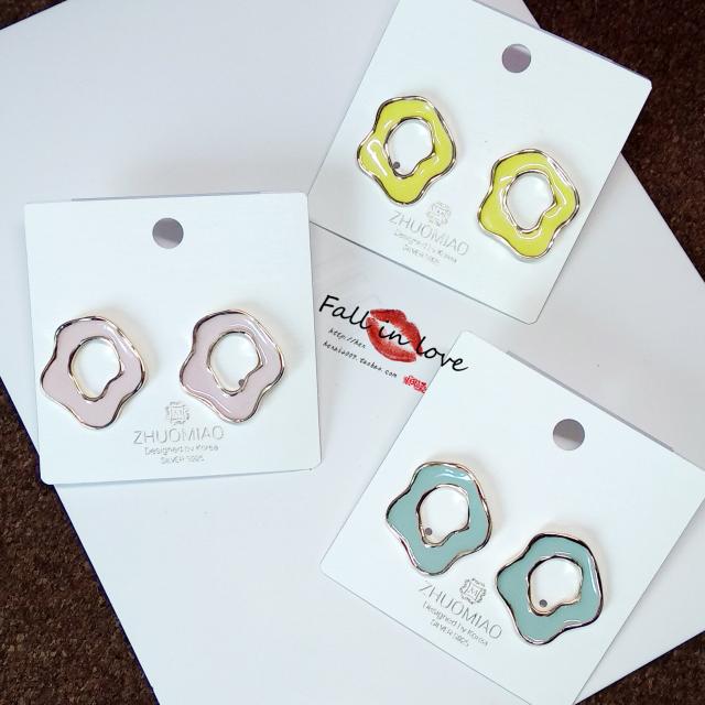 搞怪风彩釉立体镂空925银针耳钉