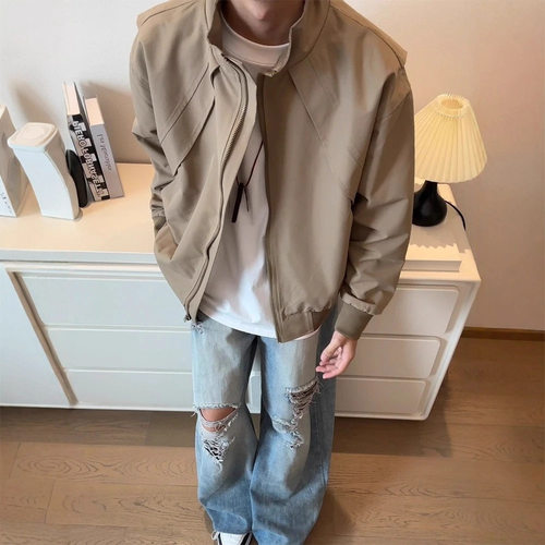 美式拼接宽松飞行员立领夹克