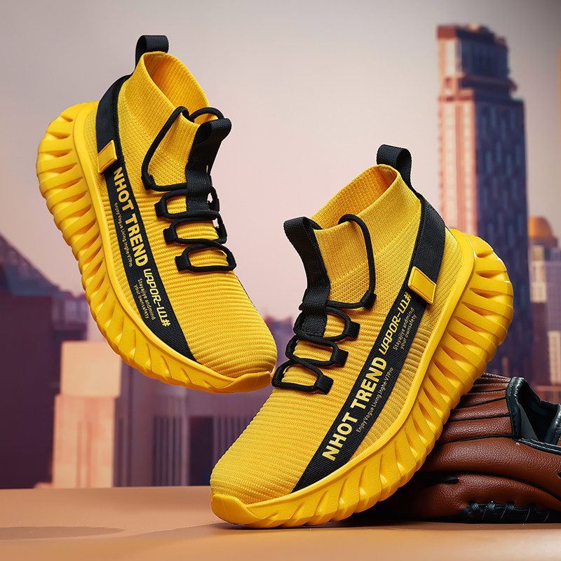 男鞋袜子鞋网面飞织透气休闲运动鞋男士青少年厚底超轻减震跑步鞋