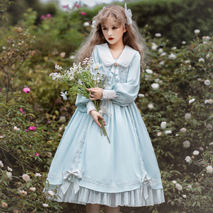 连衣裙 原创正版 情书OP秋季 古典优雅纯色灯笼长袖 海军领洛丽塔洋装