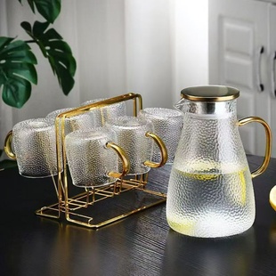 冷水壶玻璃耐高温家用凉水杯套装大容量泡茶壶果茶壶锤纹壶耐热壶