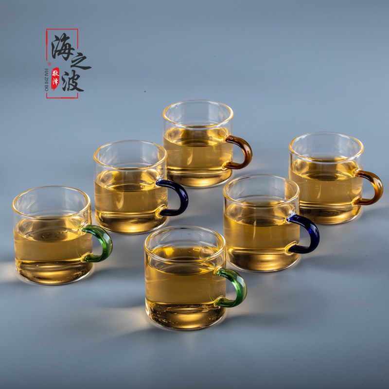 加厚耐高温玻璃小茶杯彩把品茗杯透明把功夫茶杯茶碗功夫茶具杯子,餐饮具,茶杯,淘宝优惠券,粉丝福利购,淘宝优惠卷