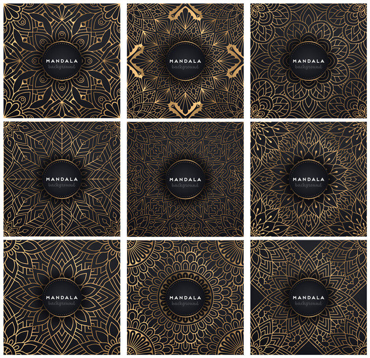 a0840矢量ai设计素材 复古金色曼陀罗四方连续花纹背景纹样图
