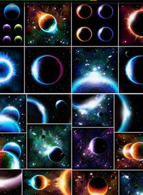 A0289矢量AI设计素材 25张宇宙太空太阳星球科幻风格光芒背景插画