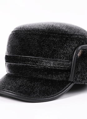 冬季保暖男士棉帽 加厚绒户外中老年鸭舌帽护耳平顶雷锋帽老人帽