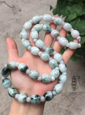 特粗飘绿天然缅甸竹节珠链转运珠