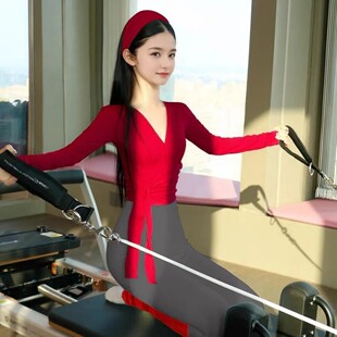 秋冬瑜伽服女长袖绝美普拉提训练服套装高级感可外穿红色打底衫