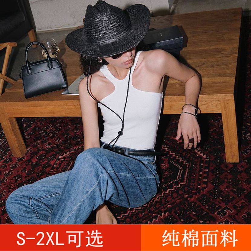 美式甜辣小心机露肩前后两穿工字背心女夏弹力挂脖辣妹外穿ins潮
