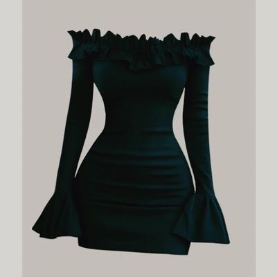 GAOSITONG 纯欲风辣妹一字领长袖连衣裙女秋冬2024收腰显瘦包臀裙