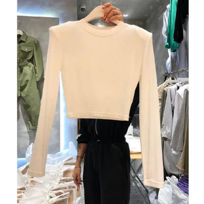 韩国东大门2026秋新款纯色圆领短款垫肩修身显瘦T恤打底衫上衣女