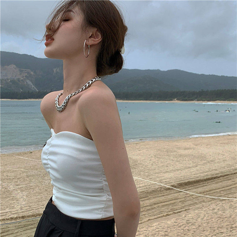 抹胸小背心一字露肩无吊带上衣欧美辣妹纯欲美背裹胸外穿西服内搭