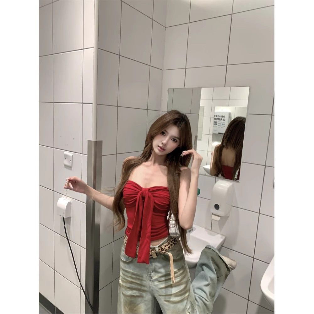 纯欲风蝴蝶结显瘦抹胸背心女装2025新款夏季性感短款裹胸外穿上衣