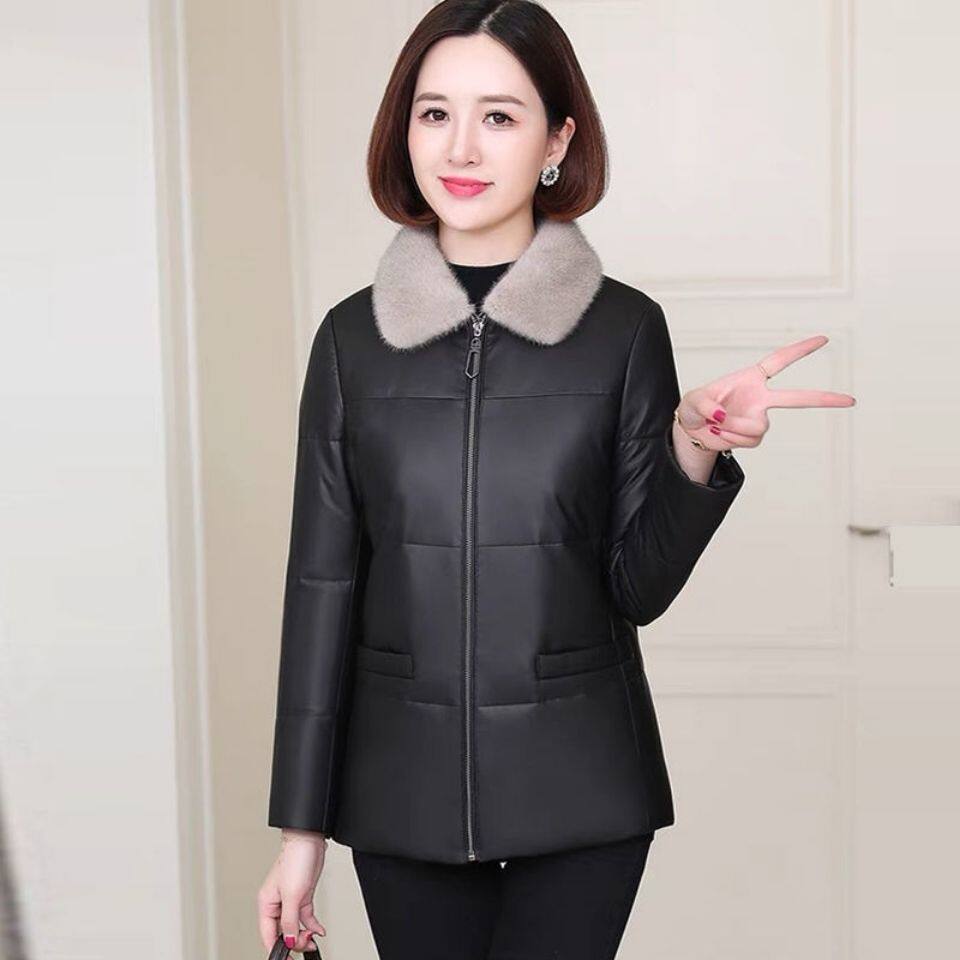 100%真皮羽绒服女短款冬新款海宁头层绵羊皮小个子皮衣妈妈外套