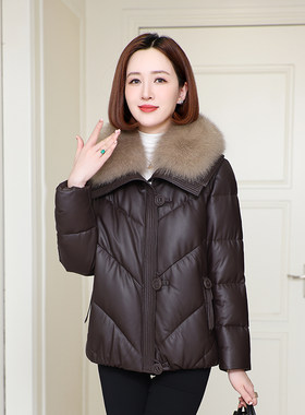 嘉惠益海宁真皮白鸭绒羽绒服