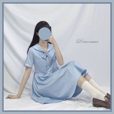 水手服粉蓝关东襟jk盛夏连衣裙
