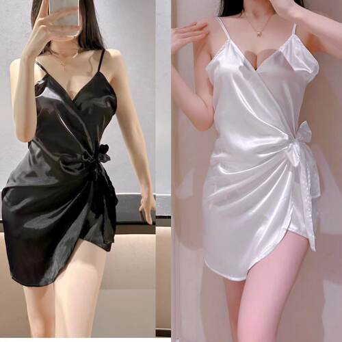 性感系带修身显瘦睡衣褶皱吊带睡裙女式纯欲风家居服套装