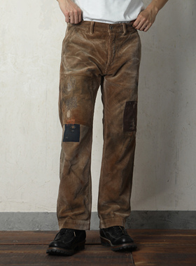 WIROTE威络 350g焦赭褐粗坑法式灯芯绒 合身直筒军版工装休闲裤