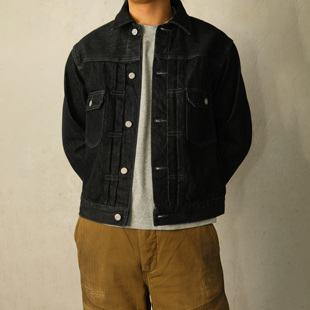 WIROTE威络 TYPE II 黑色原牛养牛款 合身正肩原色牛仔夹克外套