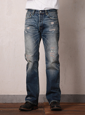 WIROTE威络 匠行 日产黑木粉耳面料 微弹破洞缝补洗水牛仔靴裤