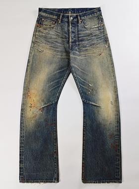 WIROTE威络重磅猫须复古锈迹黄泥洗做旧微喇赤耳牛仔裤紫制品PRPS