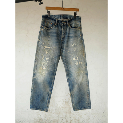 WIROTE威络24秋冬新款14.5oz破坏补丁裂纹赤耳直筒宽松九分牛仔裤