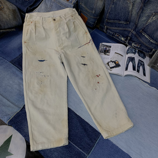 Wirote威络复古洗水古布补丁做脏宽松垮穿灯芯绒休闲裤 九五分350g