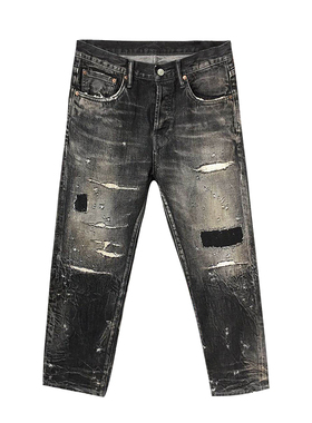 WIROTE/威络刀割弹孔牛王 黑牛赤耳九分牛直筒裤 非NBHD 20SS重磅