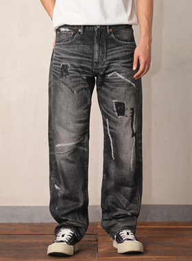 FLASH SAVAGE闪电刀割复刻牛王 宽松直筒赤耳牛仔裤 WIROTE/威络