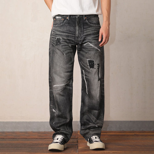 WIROTE威络 FLASH SAVAGE闪电刀割复刻牛王 宽松直筒赤耳牛仔裤