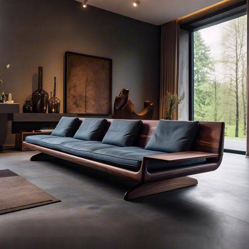 客厅直排沙发小户型真皮胡桃木简欧风高端实木三人位2025新款沙发