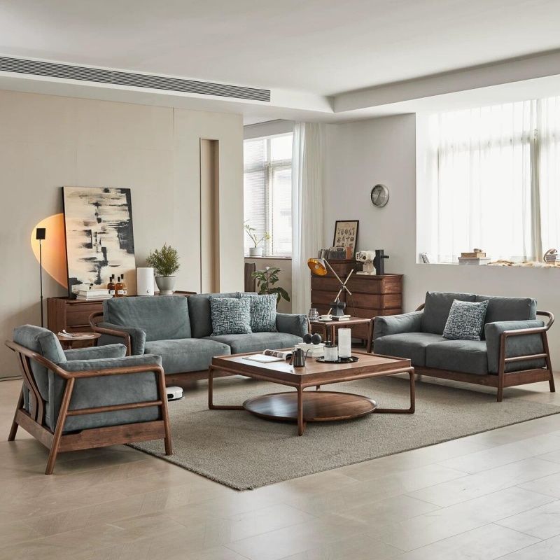 2025新款客厅实木沙发组合直排现代简约宋氏美学茶几黑胡桃木高端