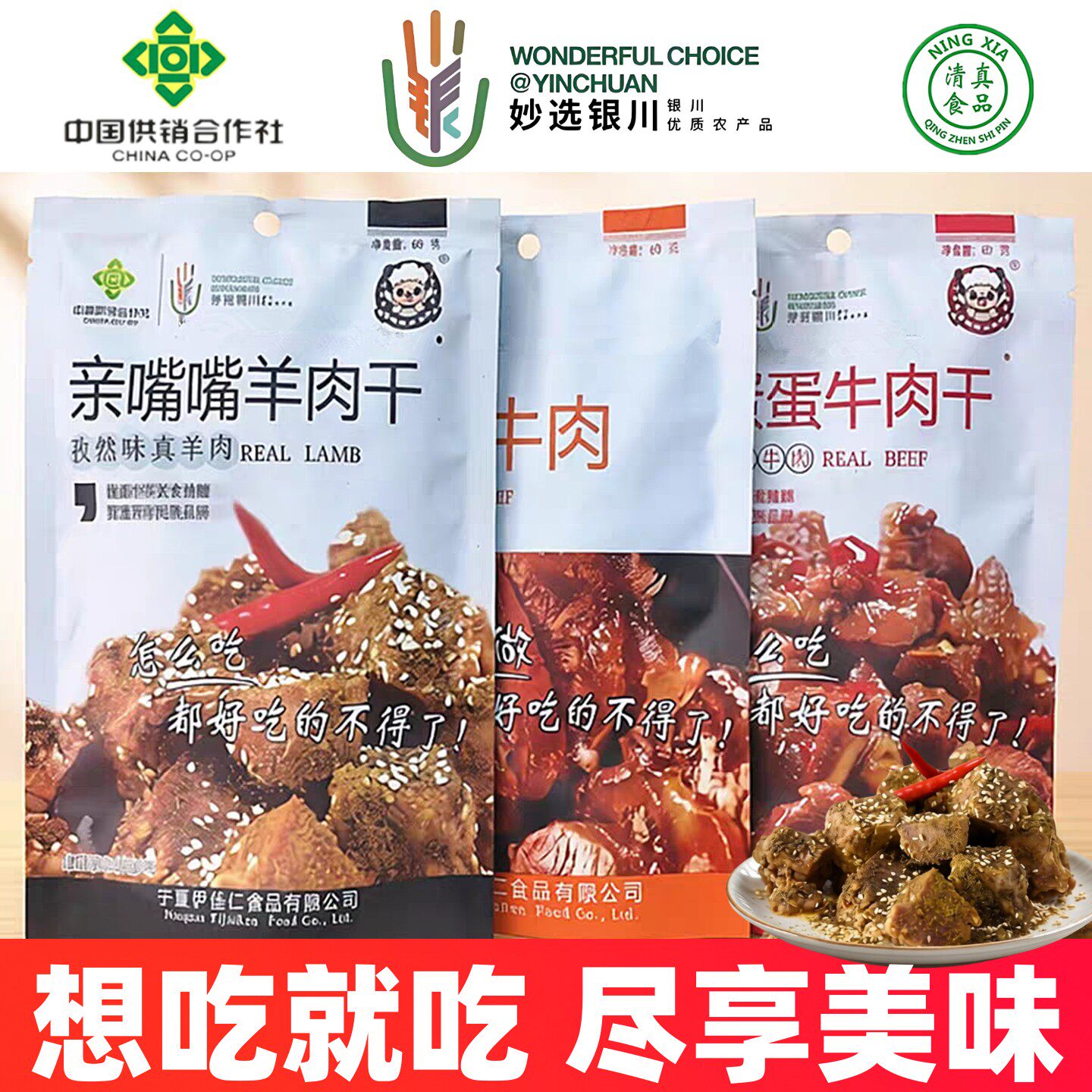 牛肉干宁夏特产银川正宗清真牛肉干塞上伊佳仁羊肉干休闲追剧零食