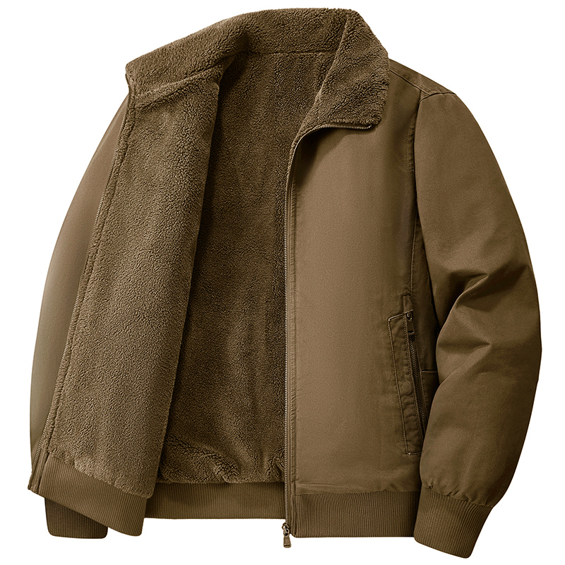 双面穿加绒保暖夹克外套男士休闲时尚宽松爸爸装加厚棉衣棉服冬季