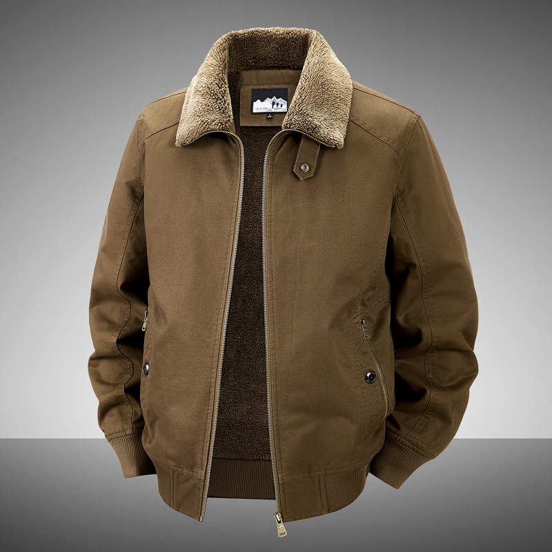 加绒保暖飞行服夹克外套男士多口袋宽松中老年爸爸装加厚棉衣冬季