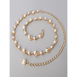 珍珠腰带女配裙子韩国百搭甜美装饰细腰链金属链条毛衣连衣裙配饰