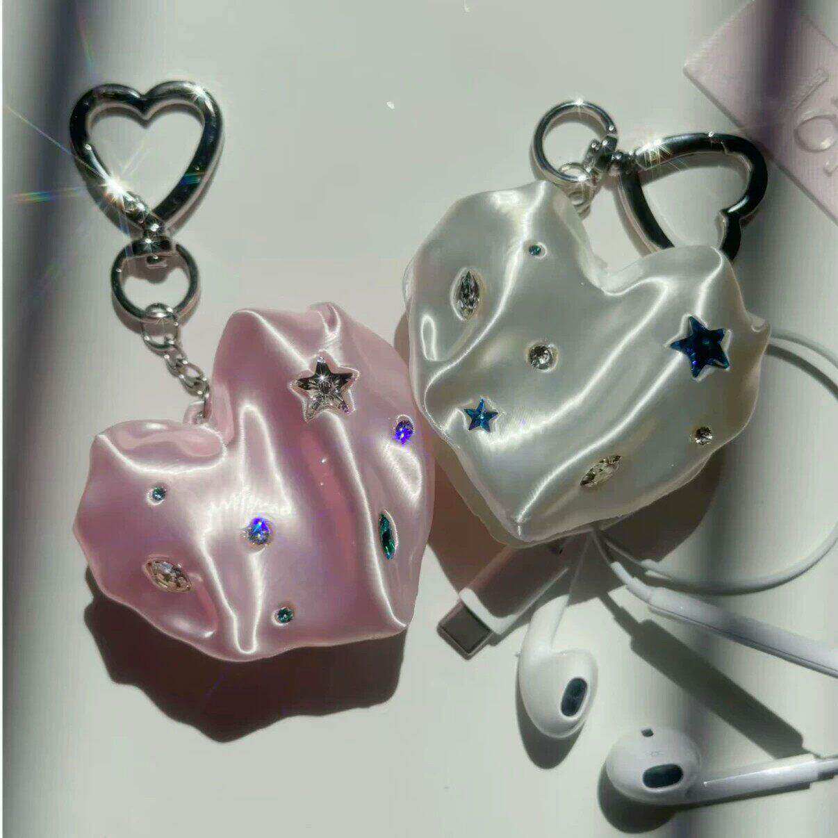 韩系少女粉爱心宝石有线耳机收纳器高颜值3D打印数据线收纳钥匙扣