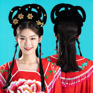 仙女表演用品 戏剧头饰假发越剧花旦头套古代小姐发饰影视影楼古装