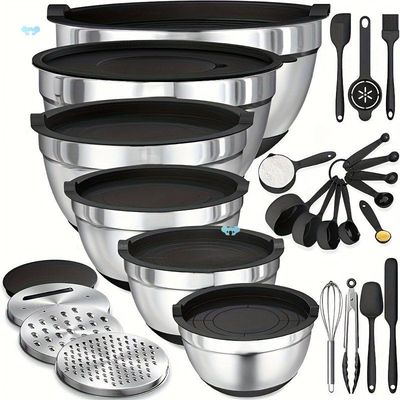 26pcs Stains Steel Mixing Bowl set with Sealing Lids跨境