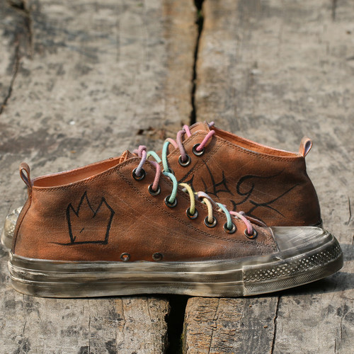 原创Basquiat街头涂鸦个性手绘鞋