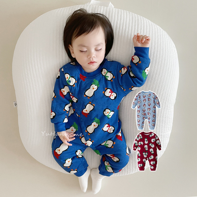 婴儿圣诞夹棉护肚连体睡衣