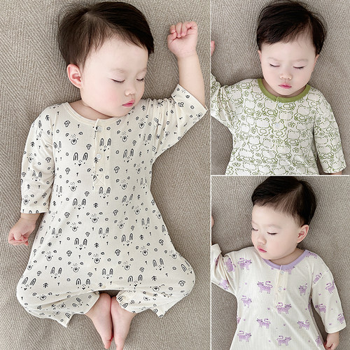 套头连体衣坑条春夏秋薄款