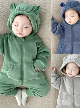 宝宝卫衣套装加绒加厚保暖拉链上衣大pp裤韩系洋气儿童衣服秋冬