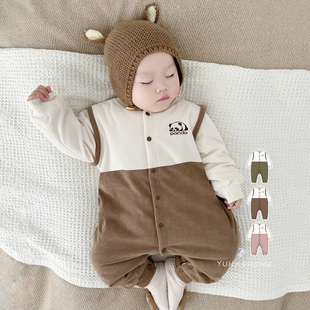 夹棉连体衣婴儿保暖内衣120g新生儿外穿哈衣睡衣宝宝秋冬衣服